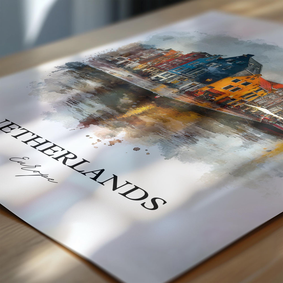 Netherlands Wall Art, Netherlands Print, Netherlands Watercolor Art, Amsterdam Gift, Travel Print, Travel Poster, Housewarming Gift