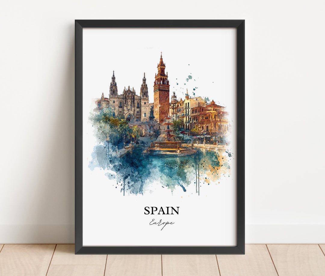 Spain Wall Art, Spain Country Print, Spain Watercolor Art, Spain Gift, Travel Print, Travel Poster, Housewarming Gift