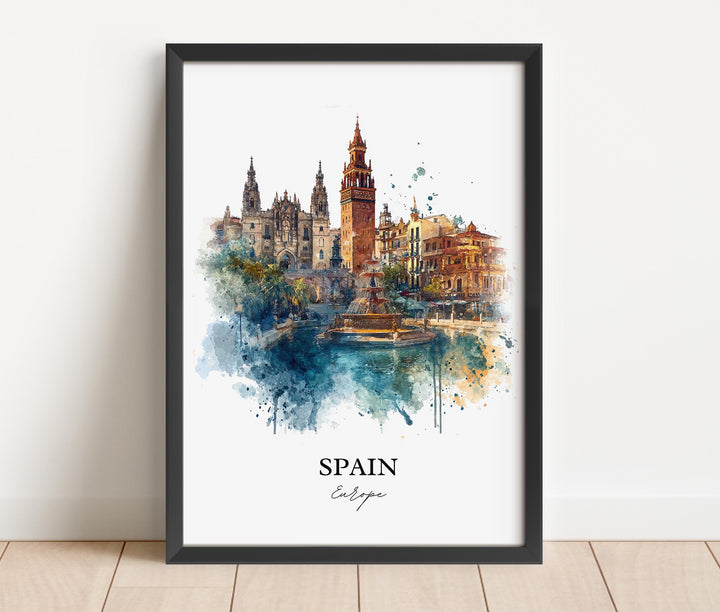Spain Wall Art, Spain Country Print, Spain Watercolor Art, Spain Gift, Travel Print, Travel Poster, Housewarming Gift