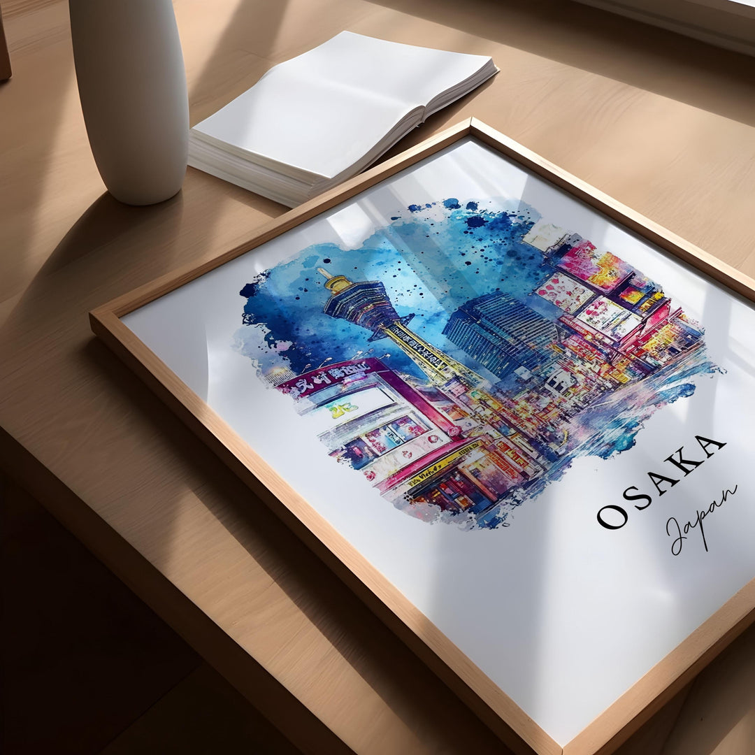 Osaka Wall Art, Osaka Japan Print, Osaka Watercolor Art, Osaka Gift, Honshu