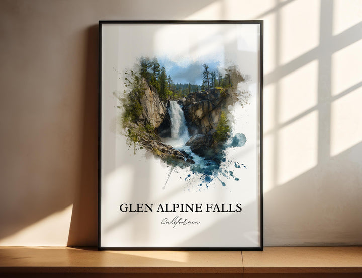 Glen Alpine Falls Wall Art, Lake Tahoe Print, California Watercolor, Glen Alpine Falls Gift, Travel Print, Travel Poster, Housewarming Gift