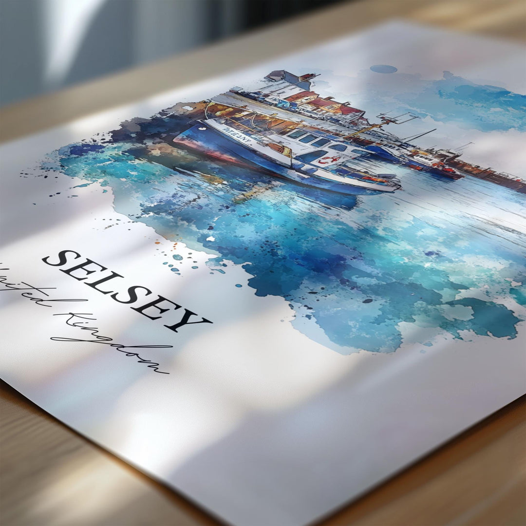 Selsey England Wall Art, Chichester Print, West Sussex UK Watercolor Art, Selsey Gift, Travel Print, Travel Poster, Housewarming Gift