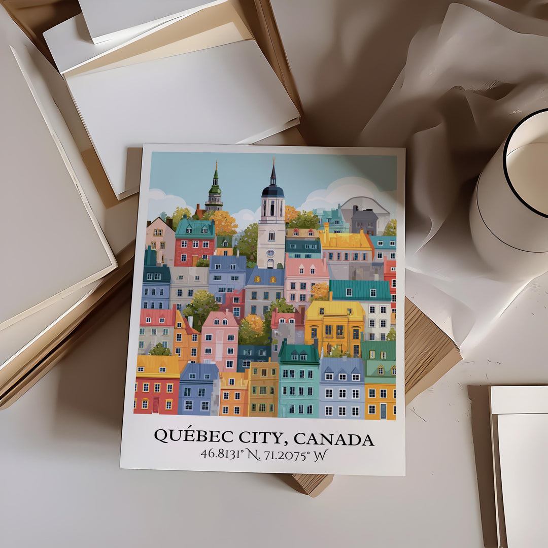 Quebec City Art, Quebec City Retro Travel Art, Quebec Home Decor, Quebec Gift, Canada Travel Art, Travel Prints, Housewarming Gift