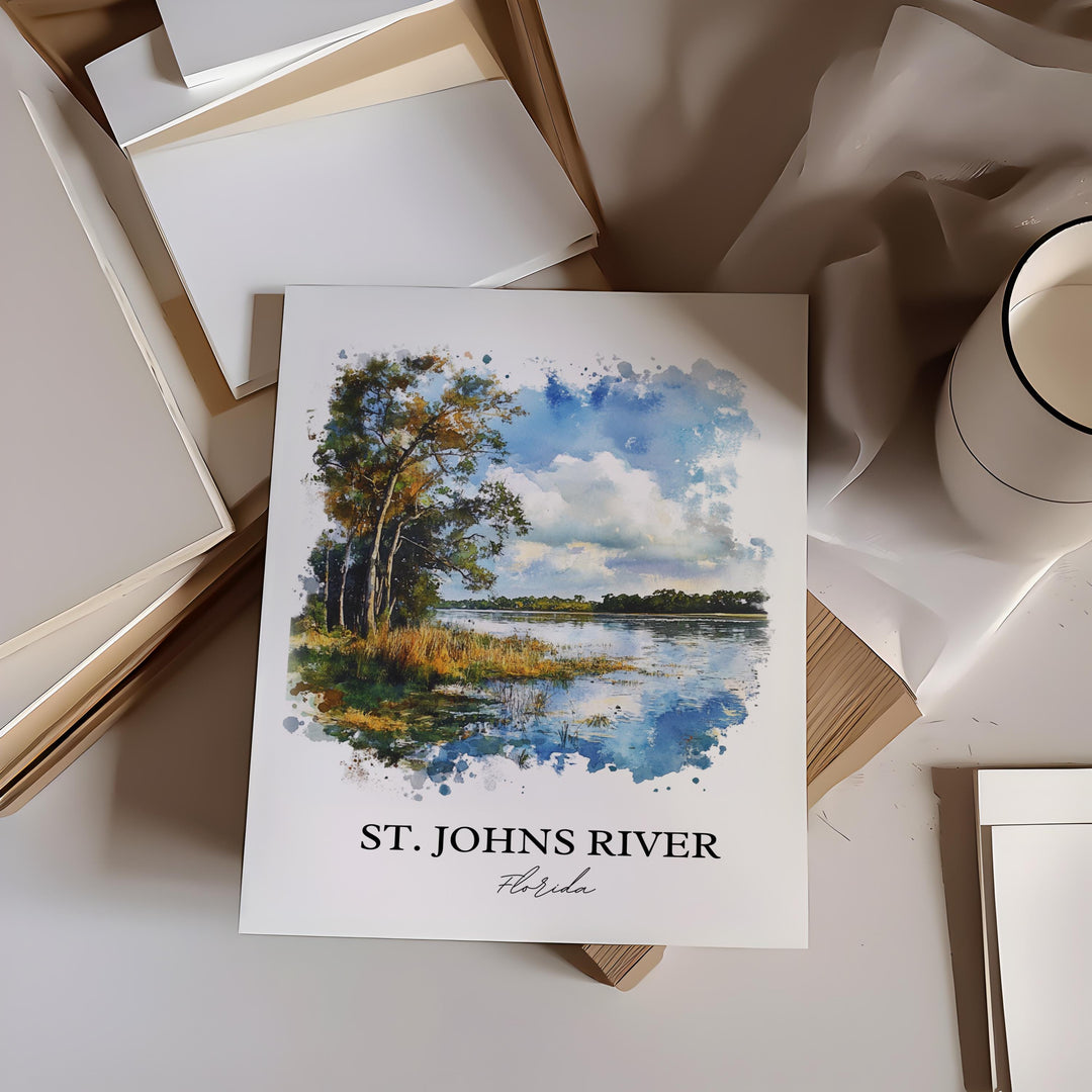 St Johns River Wall Art, Palatka FL Print, Florida Watercolor Art, St Johns River FL Gift, Travel Print, Travel Poster, Housewarming Gift