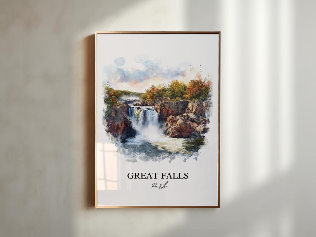 Great Falls Park Wall Art, Fairfax County Print, McLean VA Watercolor, Great Falls Park Gift, Travel Print, Travel Poster, Housewarming Gift