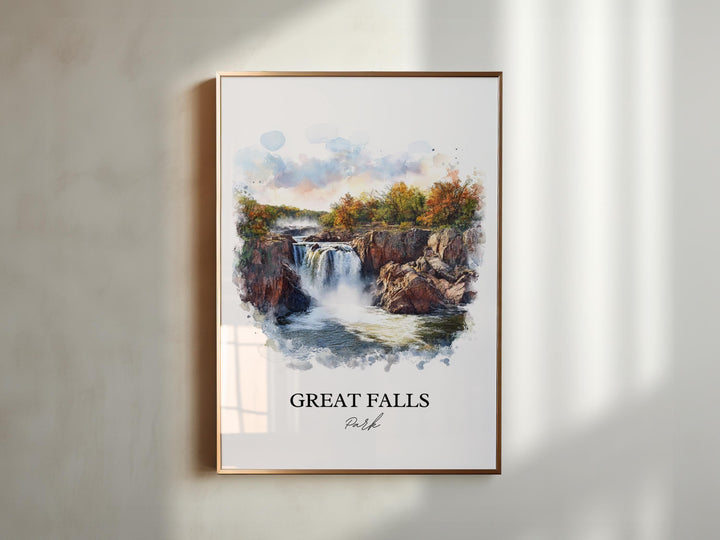 Great Falls Park Wall Art, Fairfax County Print, McLean VA Watercolor, Great Falls Park Gift, Travel Print, Travel Poster, Housewarming Gift