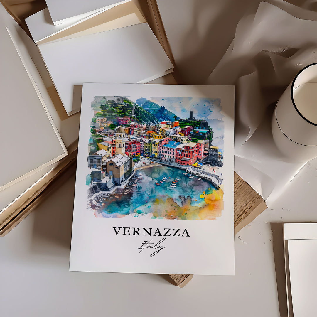 Vernazza Wall Art, Cinque Terre Print, Ligurian Coast Watercolor Art, Vernazza Italy Gift,