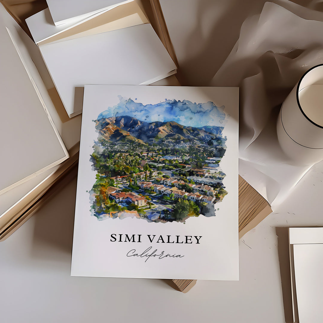 Simi Valley Wall Art, Simi Valley Print, Simi Valley CA Watercolor, Ventura County CA Gift,