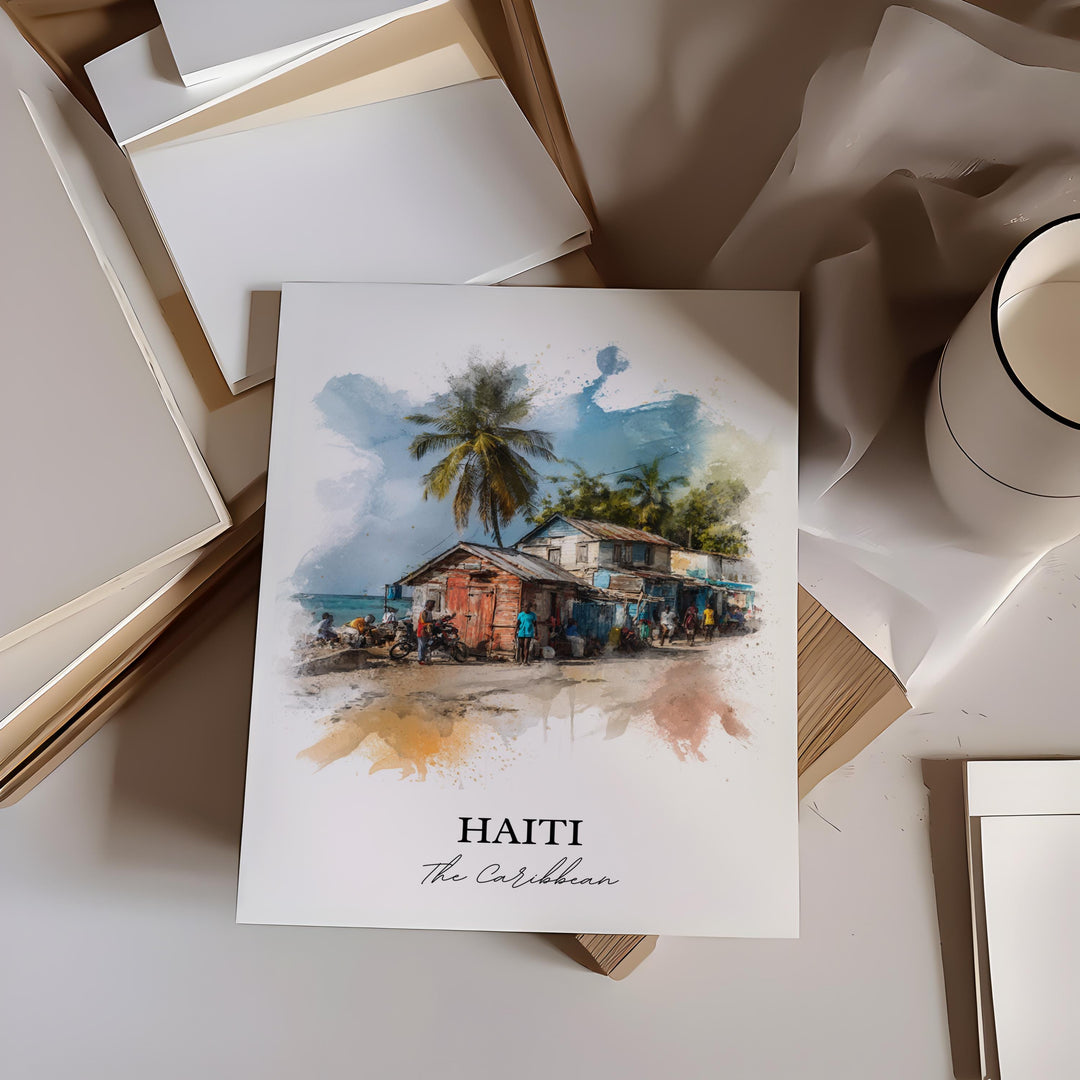 Haiti Wall Art, Haiti Print, Haiti Watercolor Art, Caribbean Islands Gift, Travel Print, Travel Poster, Housewarming Gift