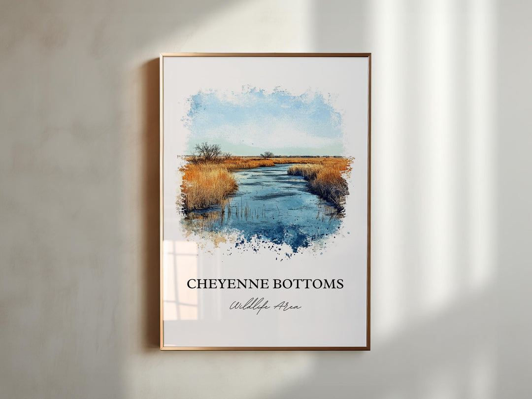Cheyenne Bottoms Wall Art, Great Plains Print, Kansas Watercolor Art, Cheyenne Bottoms Gift, Travel Print, Travel Poster, Housewarming Gift