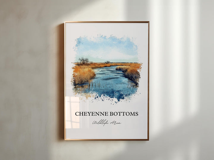 Cheyenne Bottoms Wall Art, Great Plains Print, Kansas Watercolor Art, Cheyenne Bottoms Gift, Travel Print, Travel Poster, Housewarming Gift