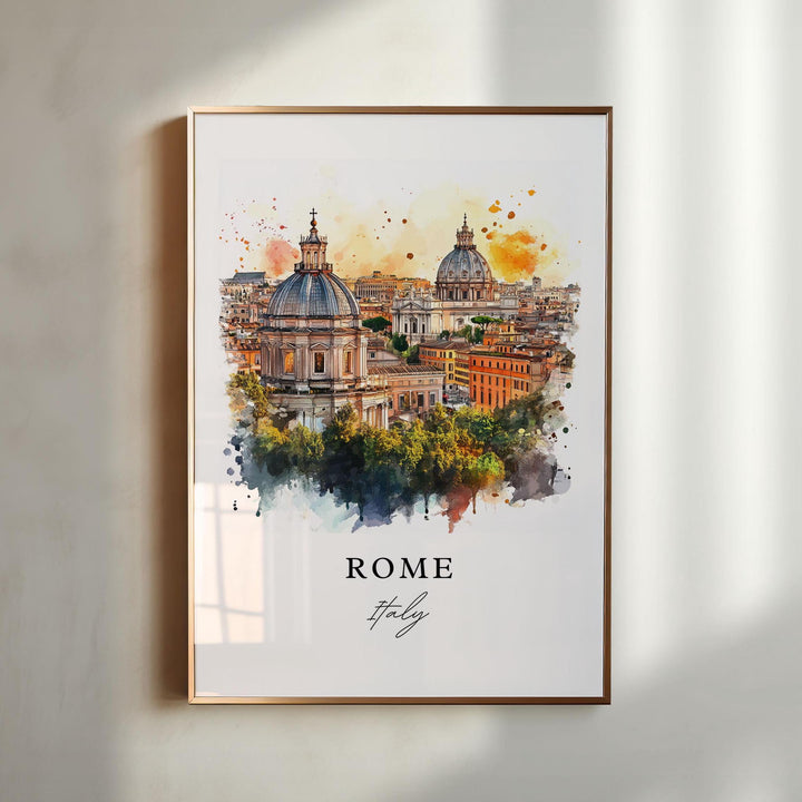 Rome Italy Wall Art, Rome Italy Print, Rome Watercolor Art, Rome Skyline Gift, Italy