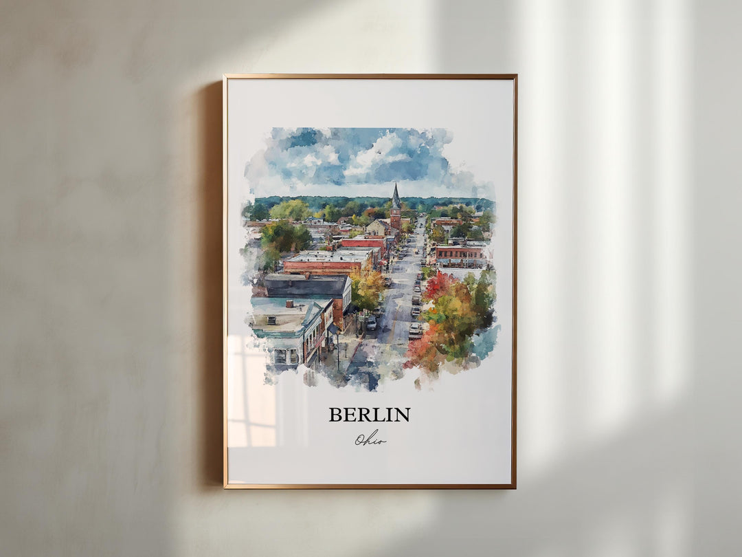 Berlin Ohio Wall Art, Holmes County OH Print, Ohio Watercolor Art, Berlin Ohio Gift, Travel Print, Travel Poster, Housewarming Gift