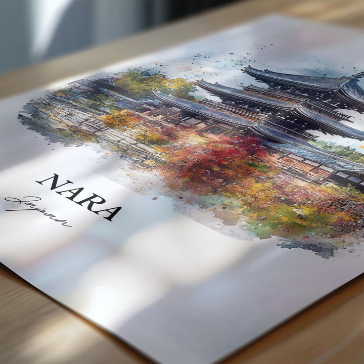 Nara Wall Art, Honshu Japan Print, Japan Watercolor Art, Nara Japan Gift, Travel Print, Travel Poster, Housewarming Gift