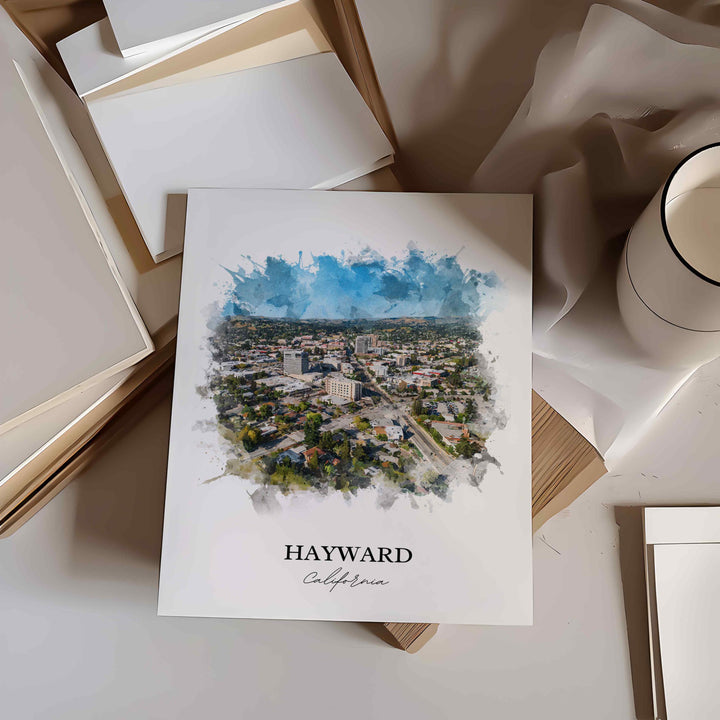 Hayward CA Wall Art, Hayward Print, Hayward Watercolor Art, Alameda County Gift, Travel Print, Travel Poster, Housewarming Gift