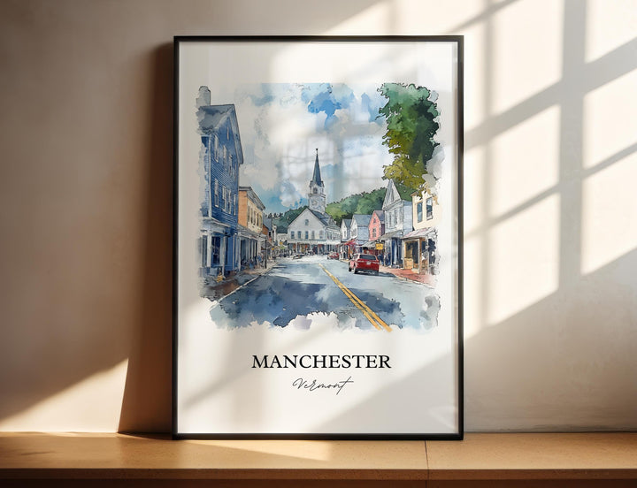 Manchester VT Wall Art, Bennington County Print, Vermont Watercolor Art, Manchester VT Gift, Travel Print, Travel Poster, Housewarming Gift
