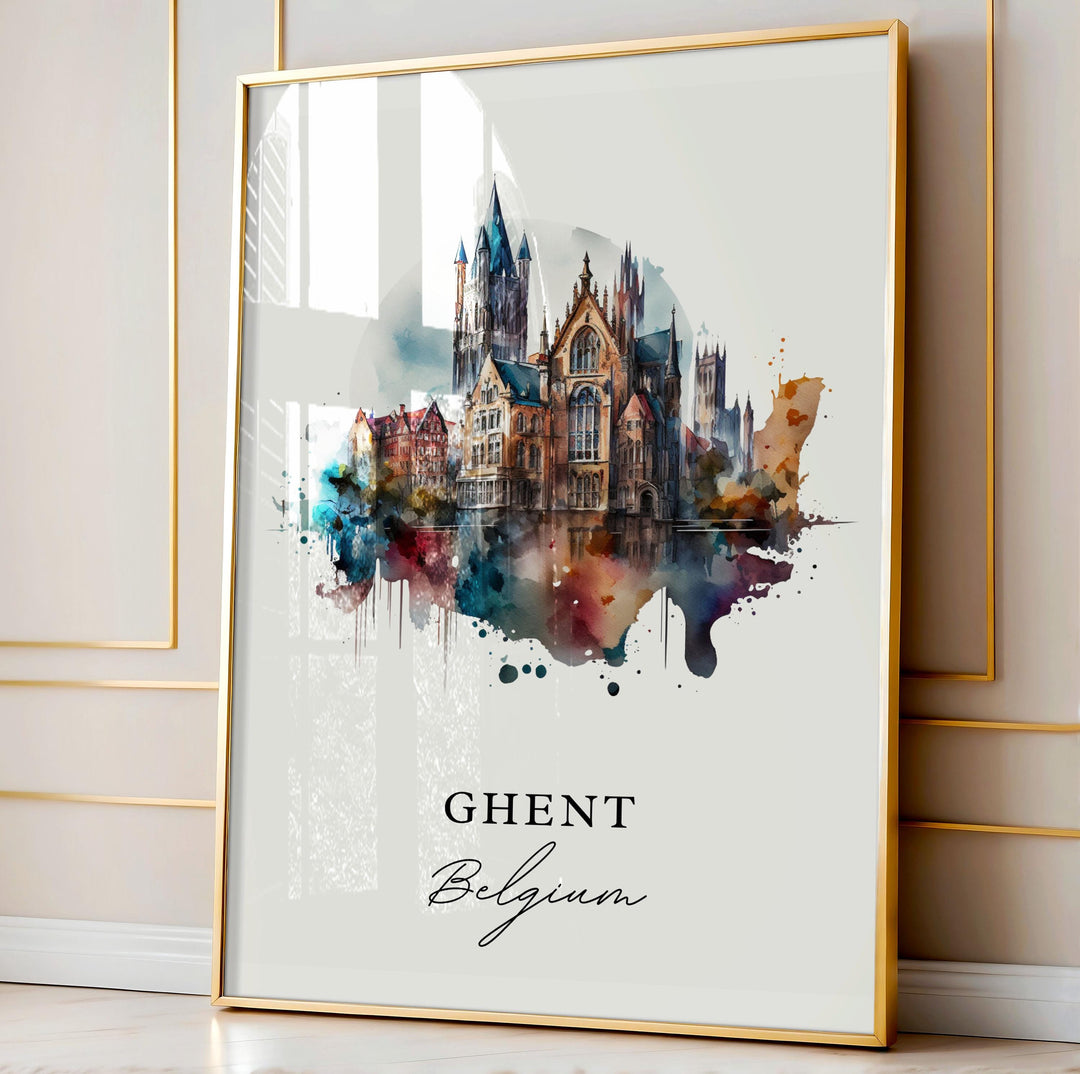 Ghent Belgium Wall Art, Ghent Print, Ghent Watercolor Art, Ghent Belgium Gift,