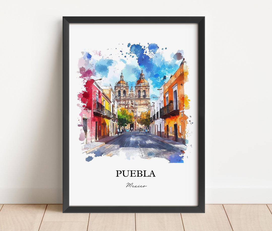 Puebla MX Wall Art, Puebla Mexico Print, Mexico Watercolor Art, Puebla Mexico Gift, Travel Print, Travel Poster, Housewarming Gift