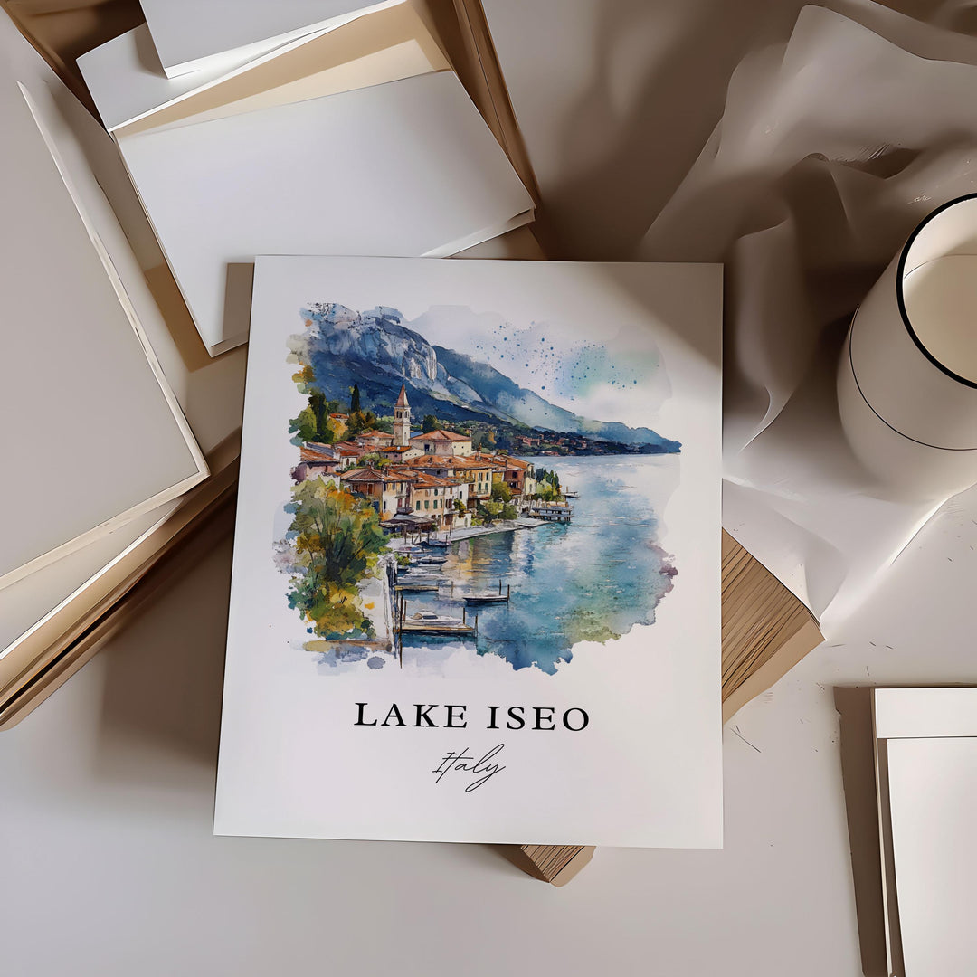 Lake Iseo Wall Art, Lake Iseo Italy Print, Lake Iseo Watercolor, Sebino Italy Gift,