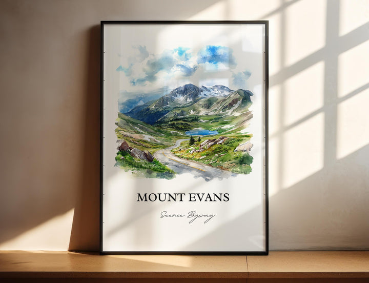 Mount Evans CO Wall Art, Mount Blue Sky Print, Colorado Watercolor Art, Mt Blue Sky Gift, Travel Print, Travel Poster, Housewarming Gift
