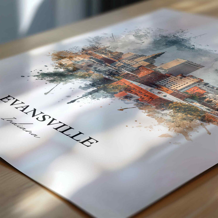 Evansville Wall Art, Evansville IL Print, Illinois Watercolor Art, Evansville Illinois Gift, Travel Print, Travel Poster, Housewarming Gift