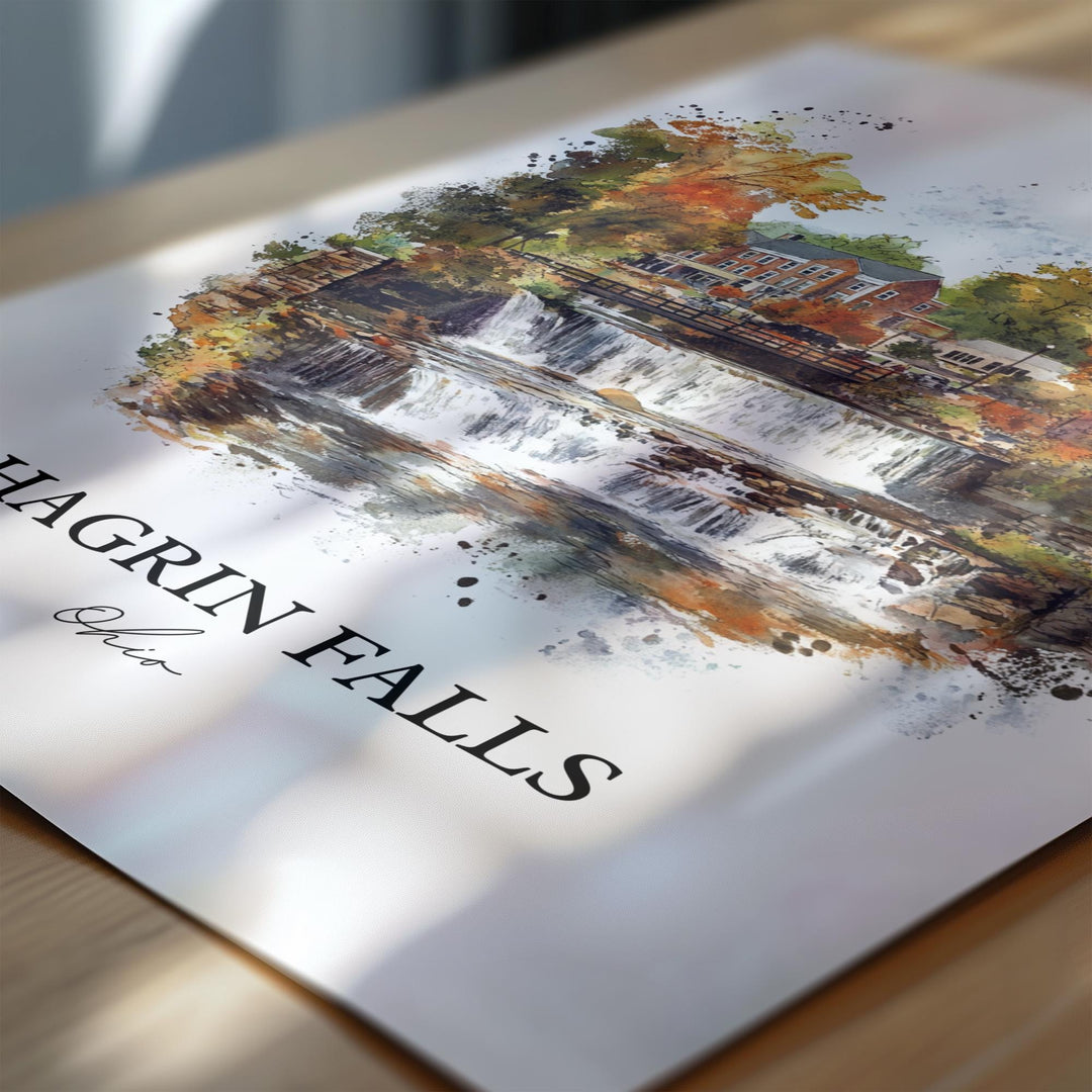 Chagrin Falls OH Wall Art, Cuyahoga County Print, Cleveland Watercolor, Chagrin Falls Gift, Travel Print, Travel Poster, Housewarming Gift