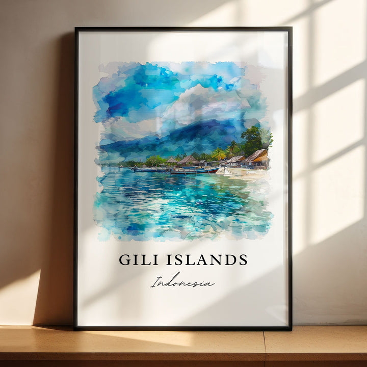 Gili Islands Art, Gili Islands Print, Lombok Indonesia Watercolor Art, Gili Indonesia Gift,