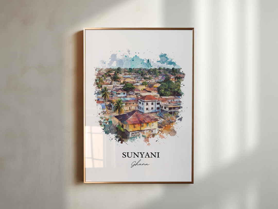 Sunyani Ghana Wall Art, Ghana Print, Ghana Watercolor Art, Sunyani Ghana Gift, Travel Print, Travel Poster, Housewarming Gift