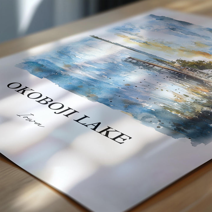 Okoboji Lake Wall Art, Dickinson County Print, Iowa Watercolor Art, Okoboji Lake Gift, Travel Print, Travel Poster, Housewarming Gift
