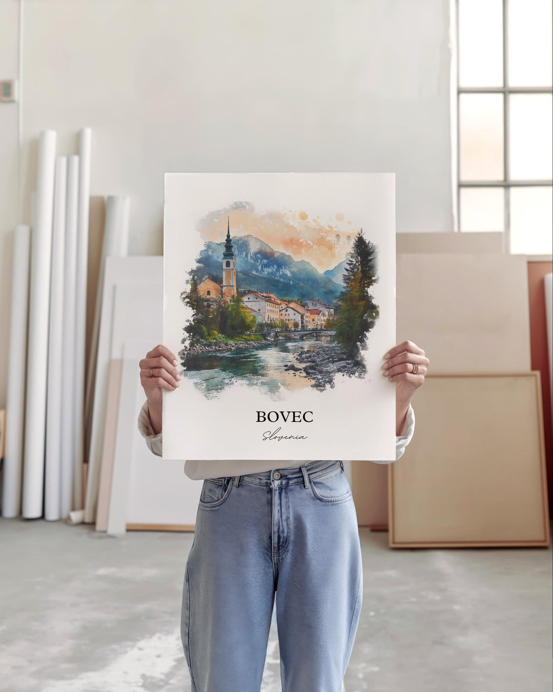 Bovec Wall Art, Julian Alps Print, Slovenia Watercolor Art, Bovec Slovenia Gift, Travel Print, Travel Poster, Housewarming Gift