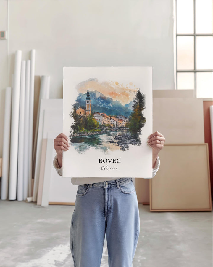 Bovec Wall Art, Julian Alps Print, Slovenia Watercolor Art, Bovec Slovenia Gift, Travel Print, Travel Poster, Housewarming Gift