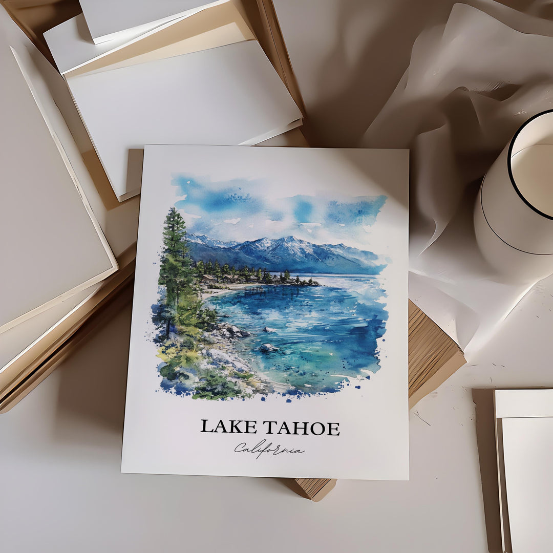Lake Tahoe Wall Art, Tahoe Print, California Watercolor Art, Lake Tahoe Gift, Travel Print, Travel Poster, Lake Tahoe Housewarming Gift