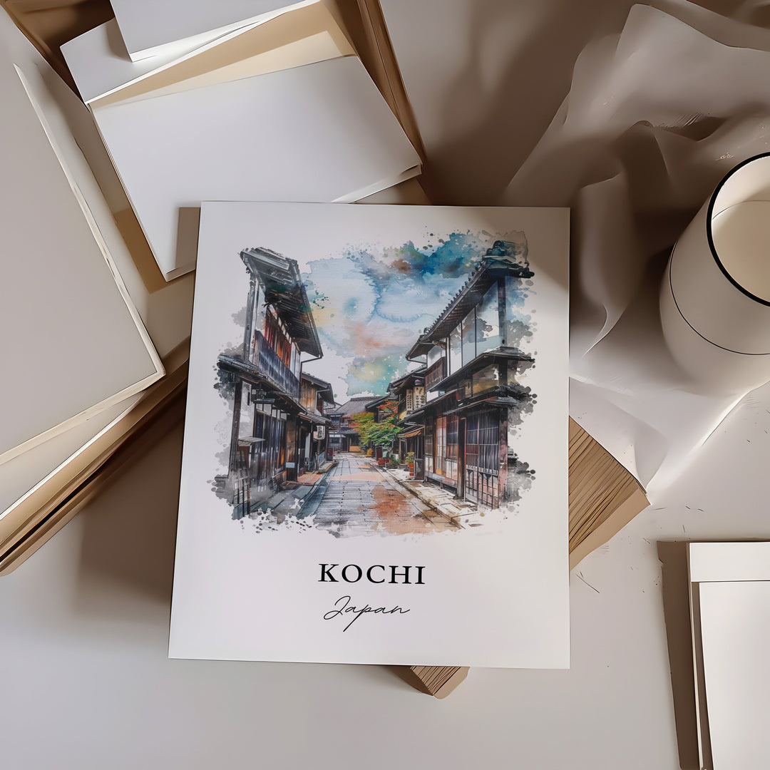 Kochi Japan Wall Art, Kochi Print, Shikoku Japan Watercolor, Shikoku Japan Gift,