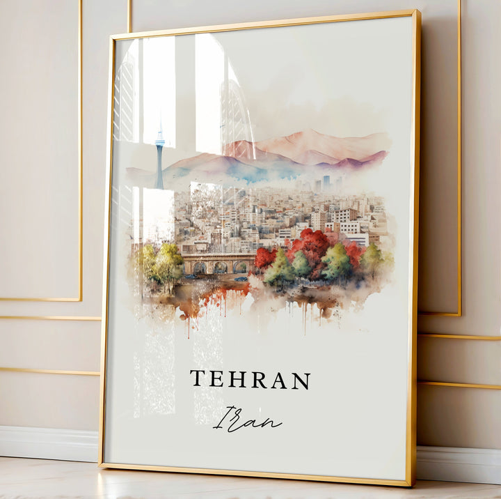 Tehran traditional travel art - Iran, Tehran poster, Wedding gift, Birthday present, Custom Text, Personalised Gift