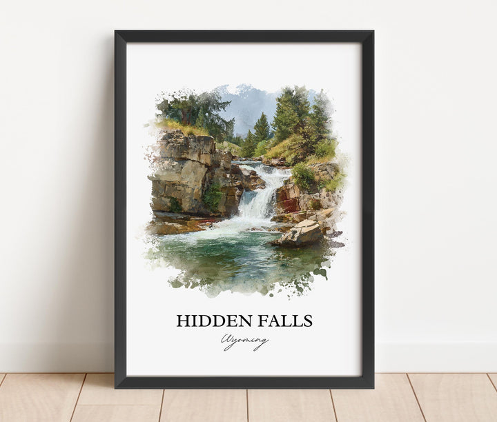 Hidden Falls Wall Art, Grand Tetons Print, Wyoming Watercolor Art, Hidden Falls Gift, Travel Print, Travel Poster, Housewarming Gift