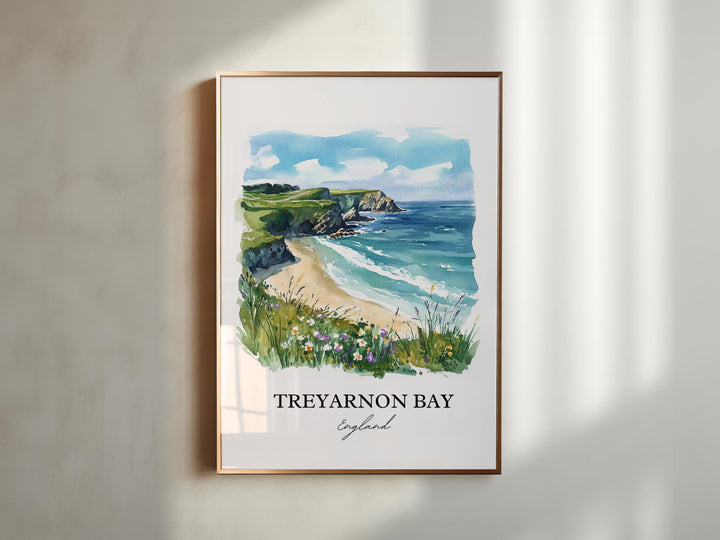 Treyarnon Bay Wall Art, St Merryn England Print, Padstow Watercolor Art, Treyarnon Bay Gift, Travel Print, Travel Poster, Housewarming Gift