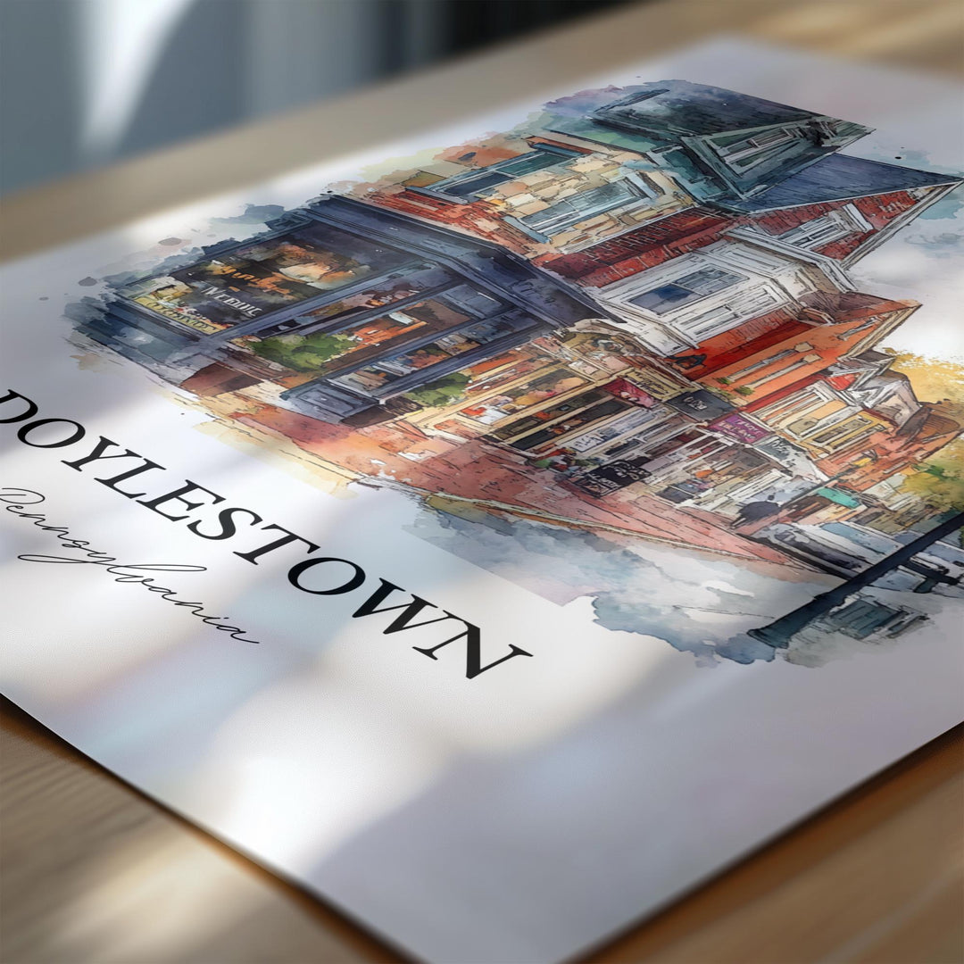 Doylestown PA Wall Art, Bucks County Print, Pennsylvania Watercolor Art, Doylestown PA Gift, Travel Print, Travel Poster, Housewarming Gift