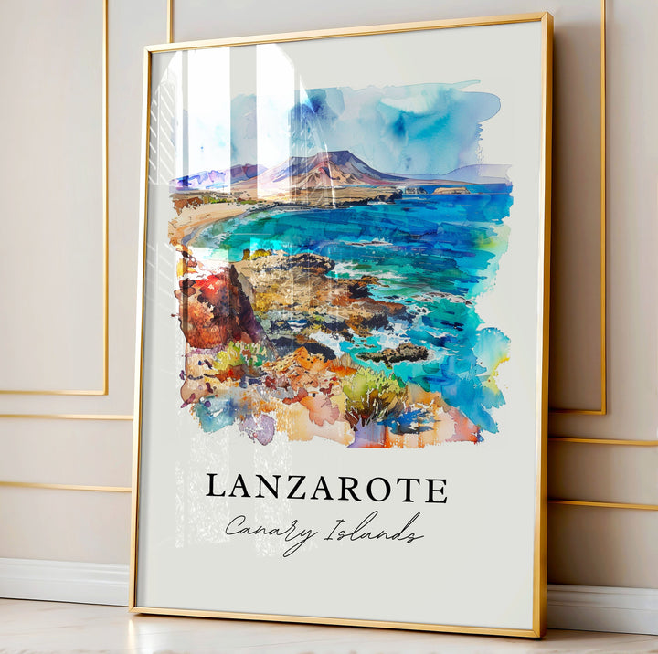 Lanzarote Wall Art, Canary Islands Print, Lanzarote Watercolor Art, Lanzarote Spain Gift,