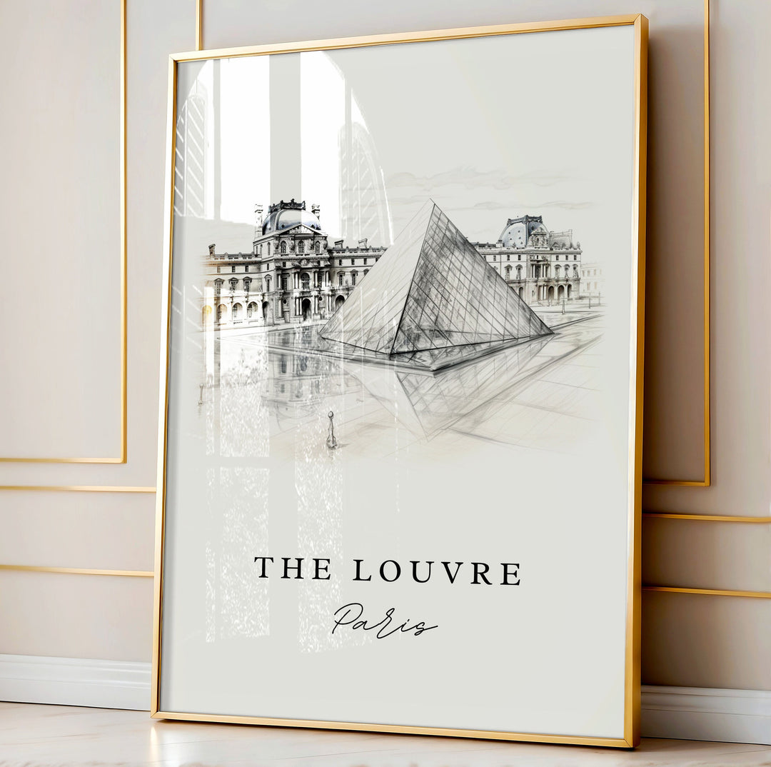 The Louvre wall art - Paris, Louvre Sketch Design Art, The Louvre Paris Wedding gift, Birthday present, Custom Text, Perfect Gift