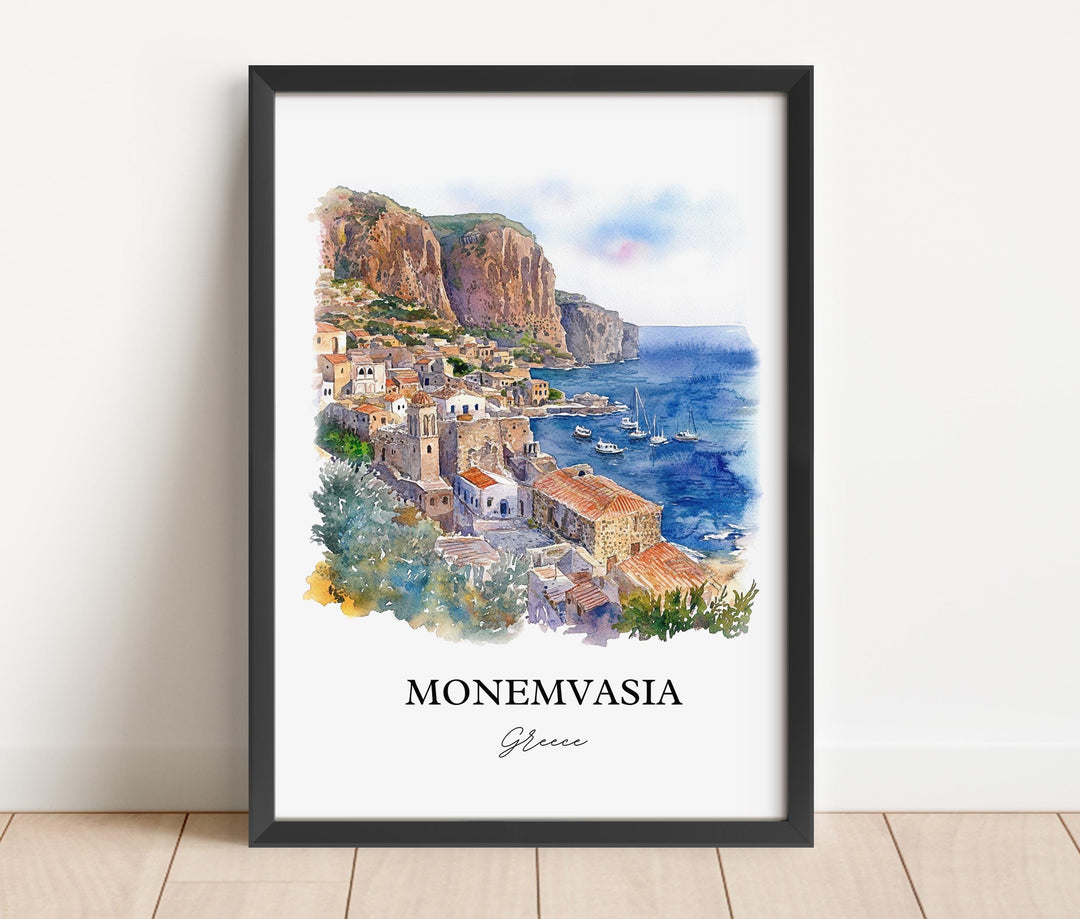 Monemvasia Wall Art, Laconia Print, Greece Watercolor Art, Monemvasia Gift, Travel Print, Travel Poster, Housewarming Gift