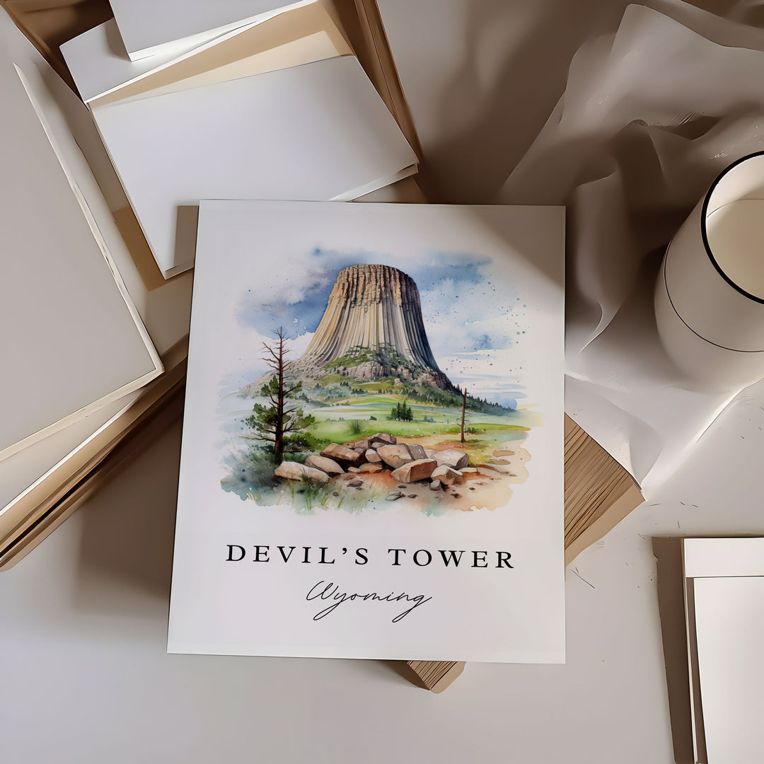 Devils Tower WY wall art - Wyoming, Devil's Tower poster print, Devils Tower Wedding gift, Birthday present, Custom Text, Perfect Gift