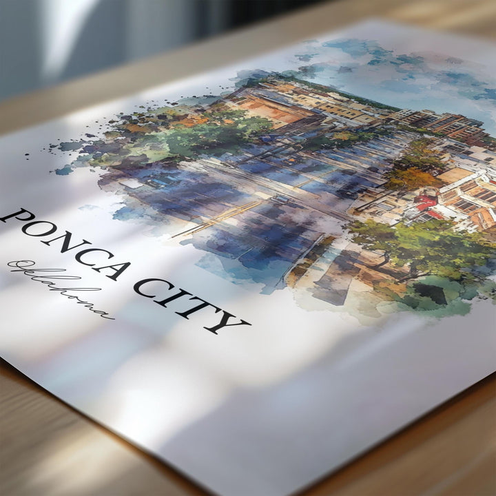 Ponca City OK Wall Art, Kay County Print, Oklahoma Watercolor Art, Ponca City OK Gift, Travel Print, Travel Poster, Housewarming Gift