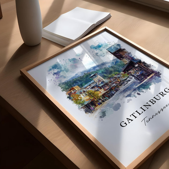 Gatlinburg TN Wall Art, Gatlinburg Print, Gatlinburg Watercolor, Great Smoky Mountains Gift,