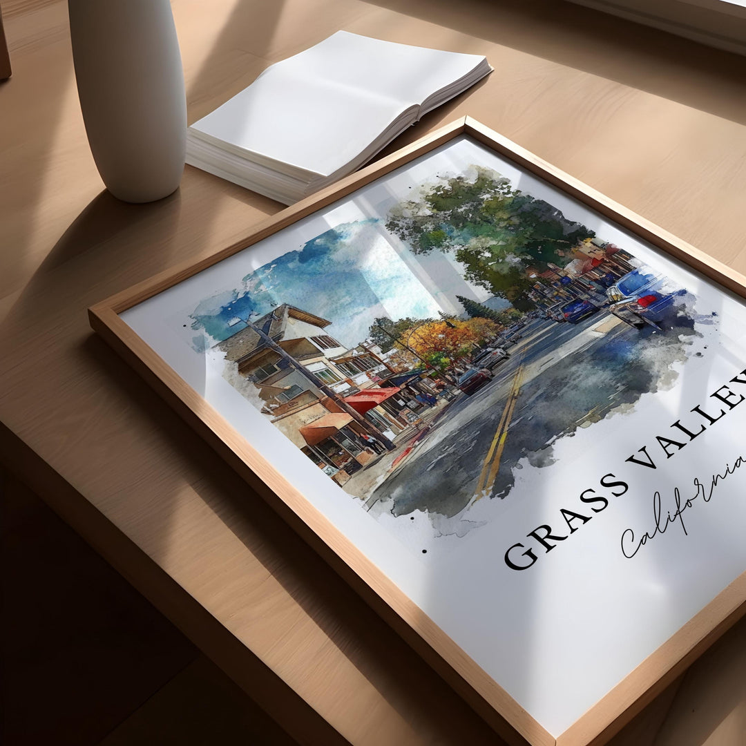 Grass Valley CA Art, Grass Valley Print, Nevada County CA Watercolor Art, Grass Valley Gift,