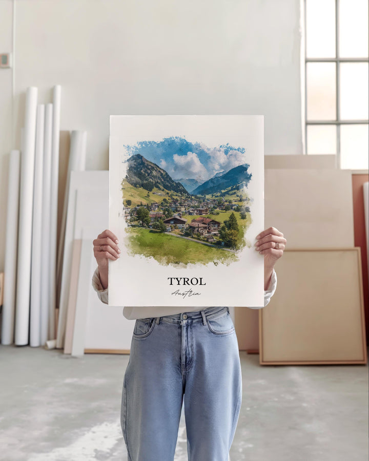 Tyrol Wall Art, Tyrol Austria Print, Austria Watercolor Art, Austria Gift, Tyrol Austria Travel Print, Travel Poster, Housewarming Gift