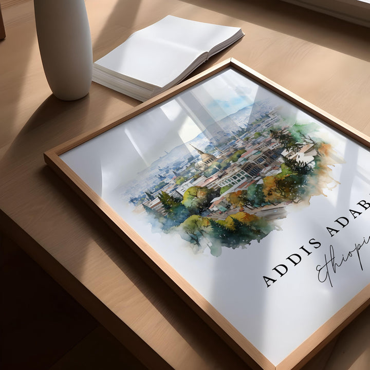 Addis Ababa watercolor travel art - Ethiopia, Addis Ababa poster, Wedding gift, Birthday present, Custom Text, Personalized Gift