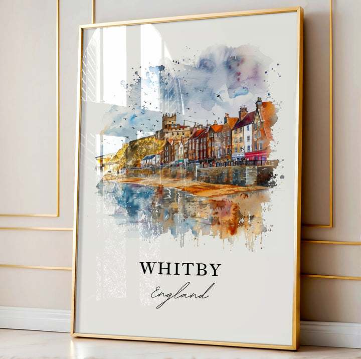 Whitby England Wall Art, Whitby Print, Yorkshire Coast Watercolor, Whitby England Gift,