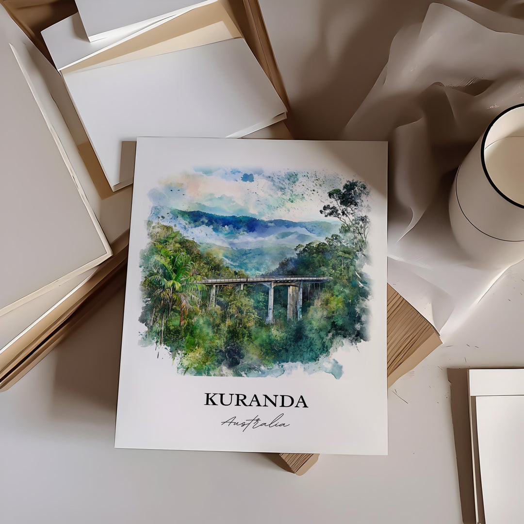 Kuranda Wall Art, Cairns Print, Queensland Watercolor Art, Kuranda Gift, Travel Print, Travel Poster, Housewarming Gift