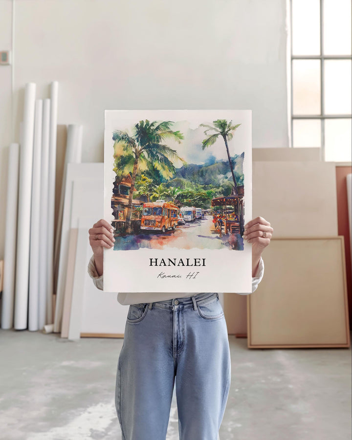 Hanalei Wall Art, Kauai Hawaii Print, Hanalei Watercolor Art, Kauai Gift, Travel Print, Travel Poster, Housewarming Gift