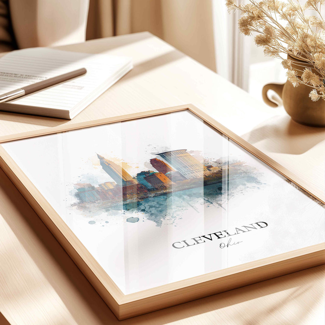 Cleveland, Ohio Art, Cleveland Print, Cleveland OH Watercolor Art, Cleveland Skyline Gift, Travel Print, Travel Poster, Housewarming Gift